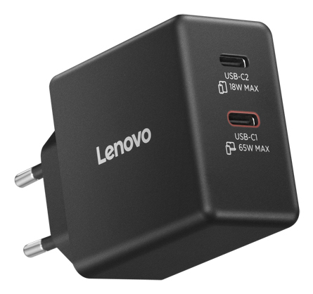 LENOVO Dual USB-C 65W GaN Charger Black EU - Image 2